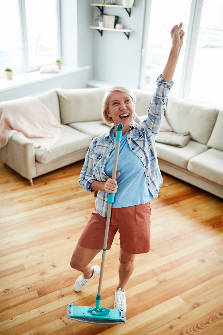 Dancing while washing floor